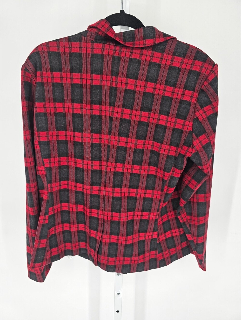 Scoop Womens Sz XXL Double Breasted Blazer Jacket Red Black Plaid Gold Buttons - Picture 4 of 4